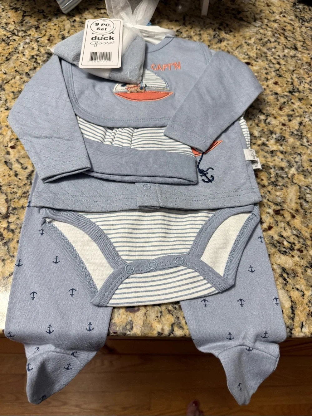 Boys Bundle Duck Goose Capt'n Sailboat Blue Baby One-Piece Set + #5